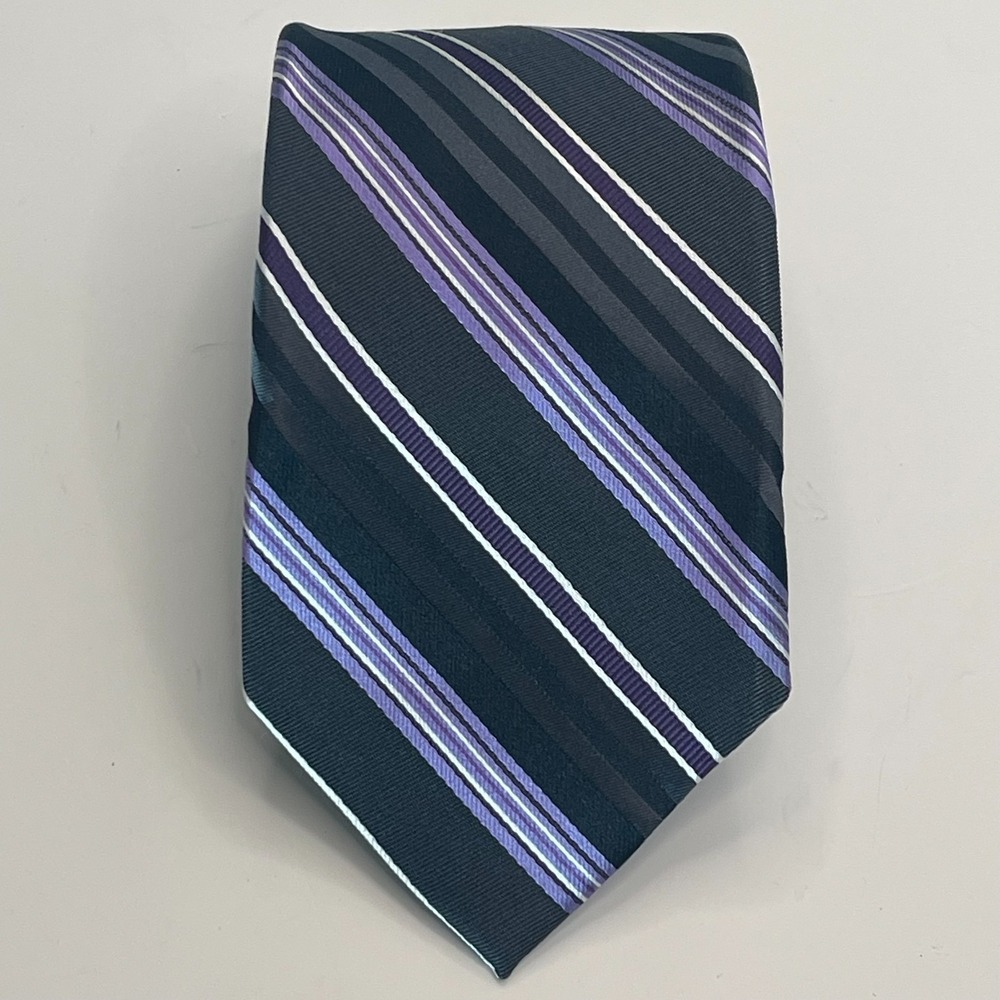 Croft & Barrow 100% Silk‎ Black w/ Purple & White Stipes Men's Neck Tie
